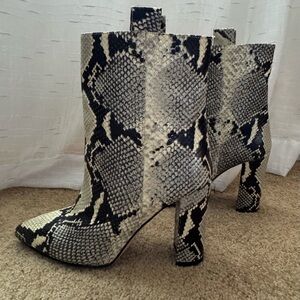 Paris Texas Black and Cream Snakeskin Heeled Boots